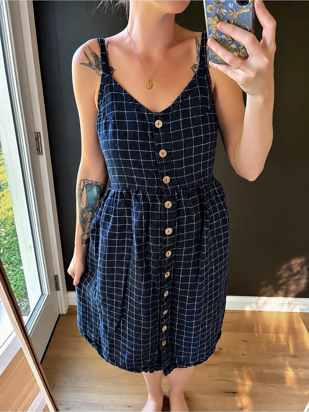 Simply Grey - Midi Dress - Navy White Checks - Size S/M